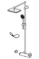 Regenbrause-Duscharmatur von HANSA mit angebrachter Handbrause und zwei Strahldüsen, montiert an einem vertikalen Halter. Bestandteil eines Duschsystems.